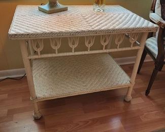 White Wicker Rattan Console Side Table, 36 1/2” w x 29 1/2” h x 25” d