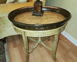 Oval Tray End Table w/ Painted Embellishments, 16” w x 22” h x 12 1/2” d