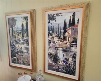 Pair of Large Framed Prints on Canvas of “Echoes of Tuscany” by Artist Simandle, 28” w x 17 1/2 h