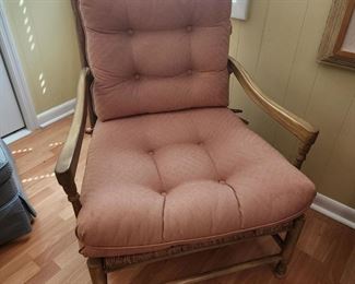 Huntington House Ladderback Oversized Lounge Rush Arm Chair w/ Red Diamond Print Cushions, 30 1/2 w x 40” h x 29” d