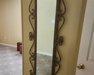 Decorative Scrolled Metal Framed Full Length Mirror, 20 1/2” w x 65” h