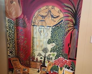 Large Painting on Canvas of Home Interior, 51” w x 70 1/2” h