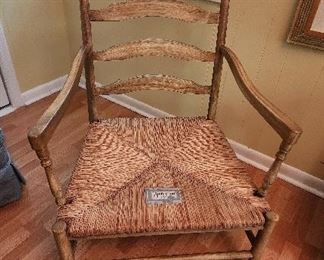 Huntington House Ladderback Oversized Lounge Rush Arm Chair w/ Red Diamond Print Cushions, 30 1/2 w x 40” h x 29” d