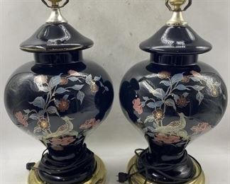 Vintage Pair of Brass Black Lacquered lamps