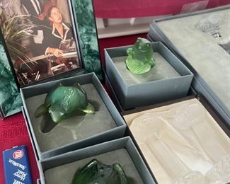 Lalique Crystal Frogs and Knife Rests