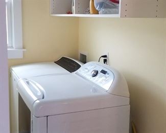 Whirlpool Cabrio GAS steam dryer & Cabrio washing machine; shelving