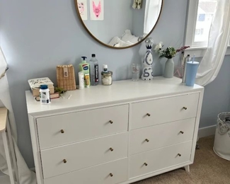 Contemporary dresser; stylish mirror 
