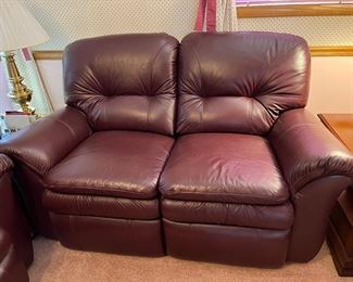 Burgundy leather power reclining loveseat