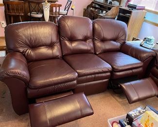 Burgundy leather power reclining sofa.....