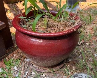(2) Red Stoneware Planters