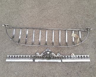 Bintage Chrome hat rack/shelf,   
Railroad  related ?
Also  this chrome decorative piece of the same vintage and Estate.  What?