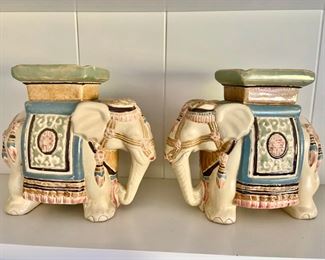 Pair of Small Ceramic Painted Elephant Stools