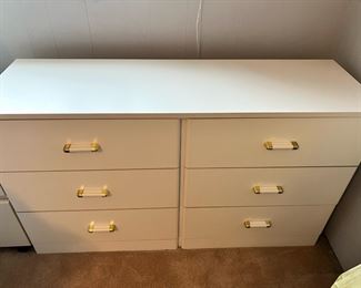 White 6 Drawer Dresser with Brass Accents