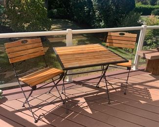 Outdoor Wood Bistro Table with Two Chairs