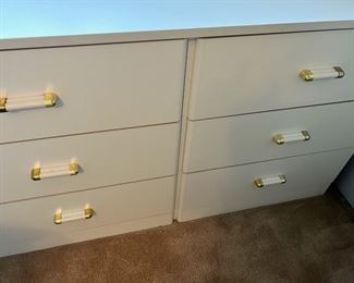 White 6 Drawer Dresser with Brass Accents