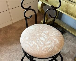 Vanity Stool - Black Iron with Paisley Upholstery