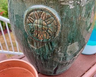 Green/Brown Glazed Pottery Planter