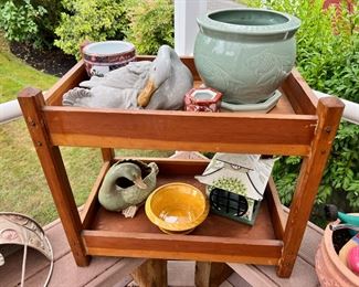 Outdoor Decor- White Laying Goose, Green Goose Planter, Ceramic Planters