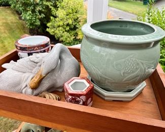 Outdoor Decor- White Laying Goose, Ceramic Planters