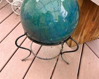 Green & Blue Gazing Ball with Stand