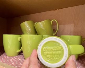 Set of 8 Corelle Green Stoneware Mugs