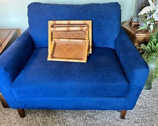 Two Blue Upholstered Sofa Chairs