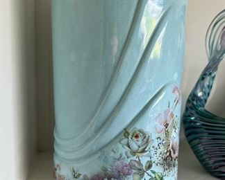 Ceramic Blue with Floral Design Vase