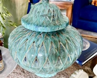 Turquoise Lidded Pottery Vase/Urn
