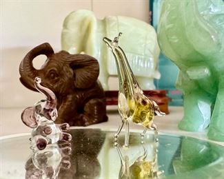 Blown Glass Elephant Figurine, Giraffe Figurine