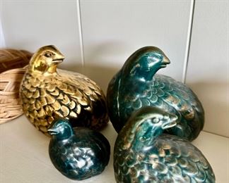 Set of 4 Ceramic Quail Statues - Varying Sizes