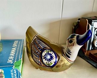 Mexican Ceramic & Brass Duck Sculpture