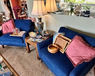 Two Blue Upholstered Sofa Chairs