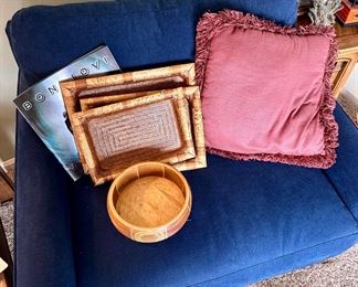 Two Blue Upholstered Sofa Chairs