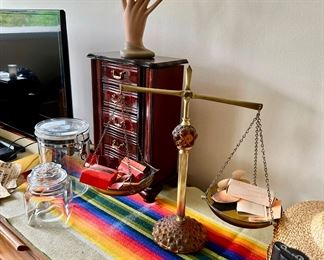 Brass and Amber Glass Balance Scale