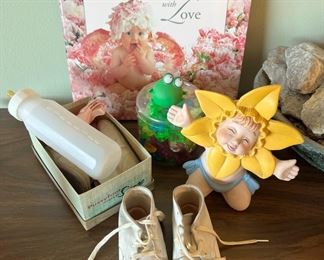 Ceramic Sunflower Baby, White Leather Baby Shoes