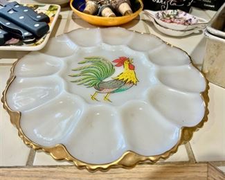 Deviled Egg Tray with Rooster and Gold Tone Rim