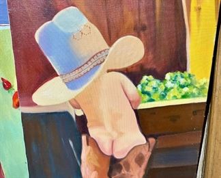 Oil Painting of Baby in Cowboy Hat by Hal Yaphe