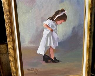 Oil Painting of Little Girl Trying on Mom's High Heels by Hal Yaphe
