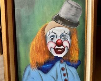 Framed Oil Painting of Clown in Blue by Hal Yaphe