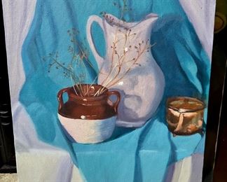 Oil Painting on Canvas - Still of Crock & Pitcher by Hal Yaphe