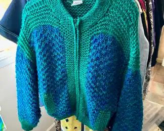 Size Medium Bebe Blond Green and Blue Zip Up Jacket