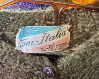 Tam-Italia Wool/Mohair Green and White Polka Dot Sweater