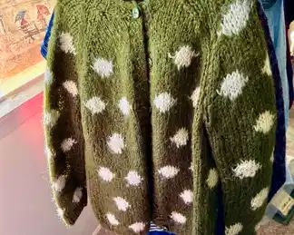 Tam-Italia Wool/Mohair Green and White Polka Dot Sweater