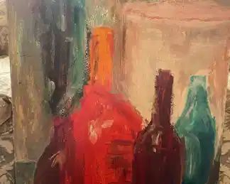 Abstract Oil Painting of Bottles