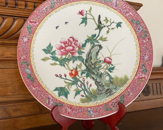 Chinese Ceramic Decorative Plate with Floral Design