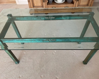 Glass Top Coffee Table with Turquoise Metal Base