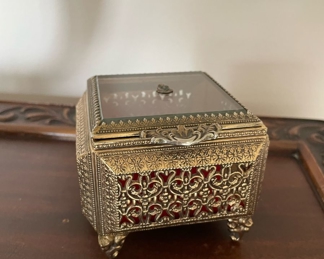 1900's French Cherub Brass Filigree Jewelry Box