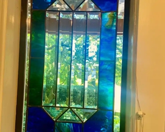 Blue, Green & Clear Hanging Stained Glass Panel