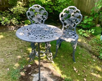Black Wrought Iron Bistro Table and Chairs