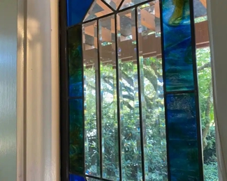 Blue, Green & Clear Hanging Stained Glass Panel